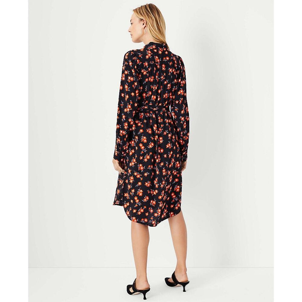 Ann Taylor Floral Button Up Shirt Dress Size S Small Black Multi - Picture 4 of 9